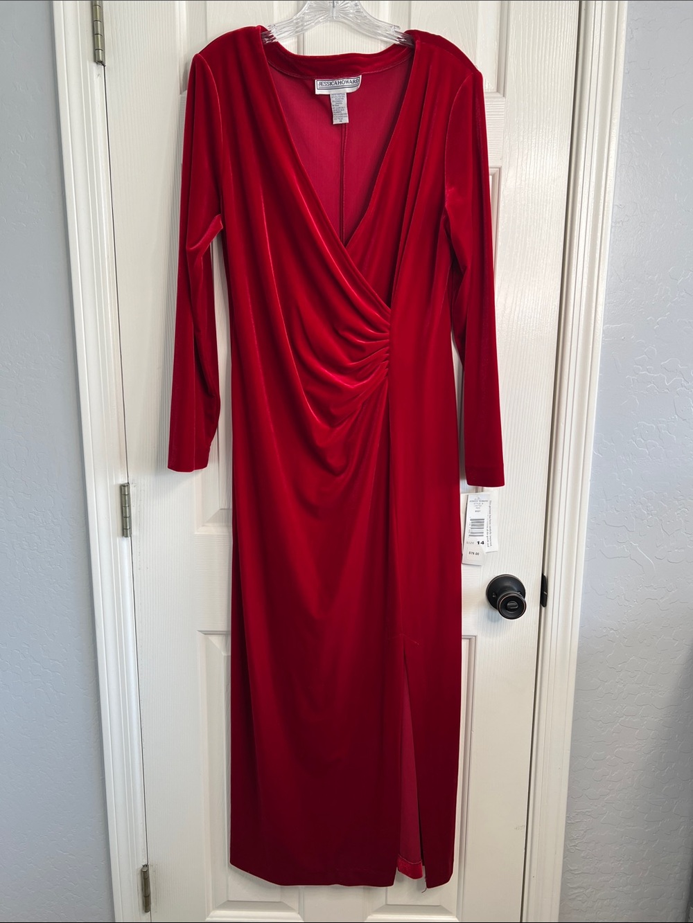 NWT Vintage Jessica Howard red velvet long sleeve midi maxi dress size 14